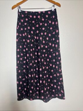 Le Lis Black Maxi Skirt with Rose Floral Print S
